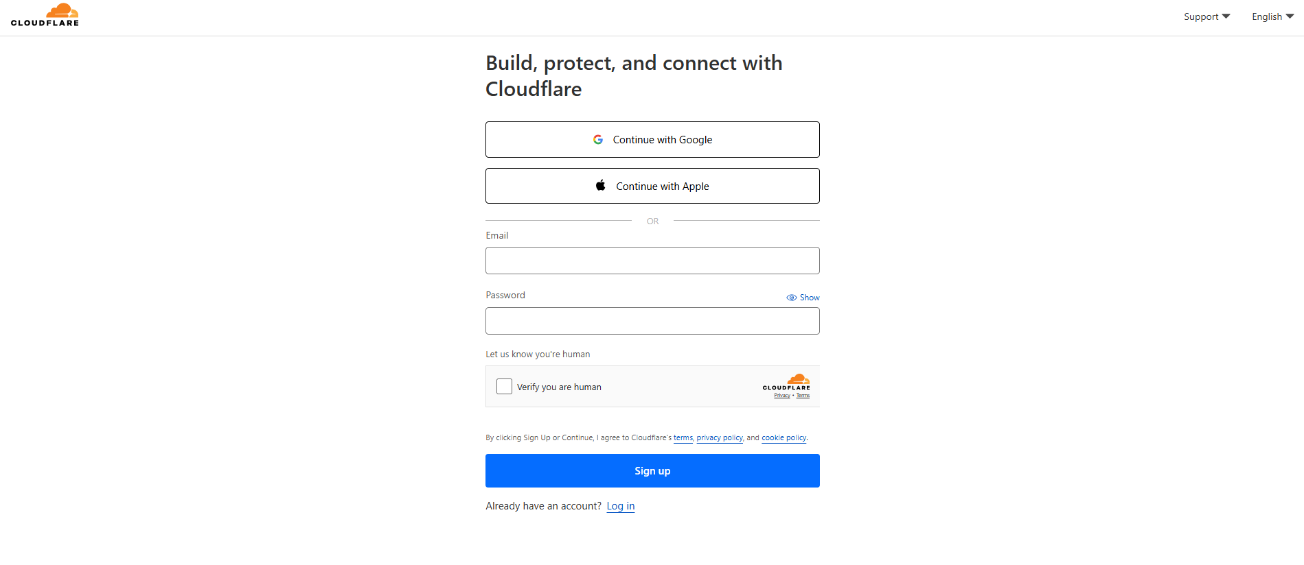 Form đăng ký tài khoản Cloudflare mới Cloudflare Account Creation