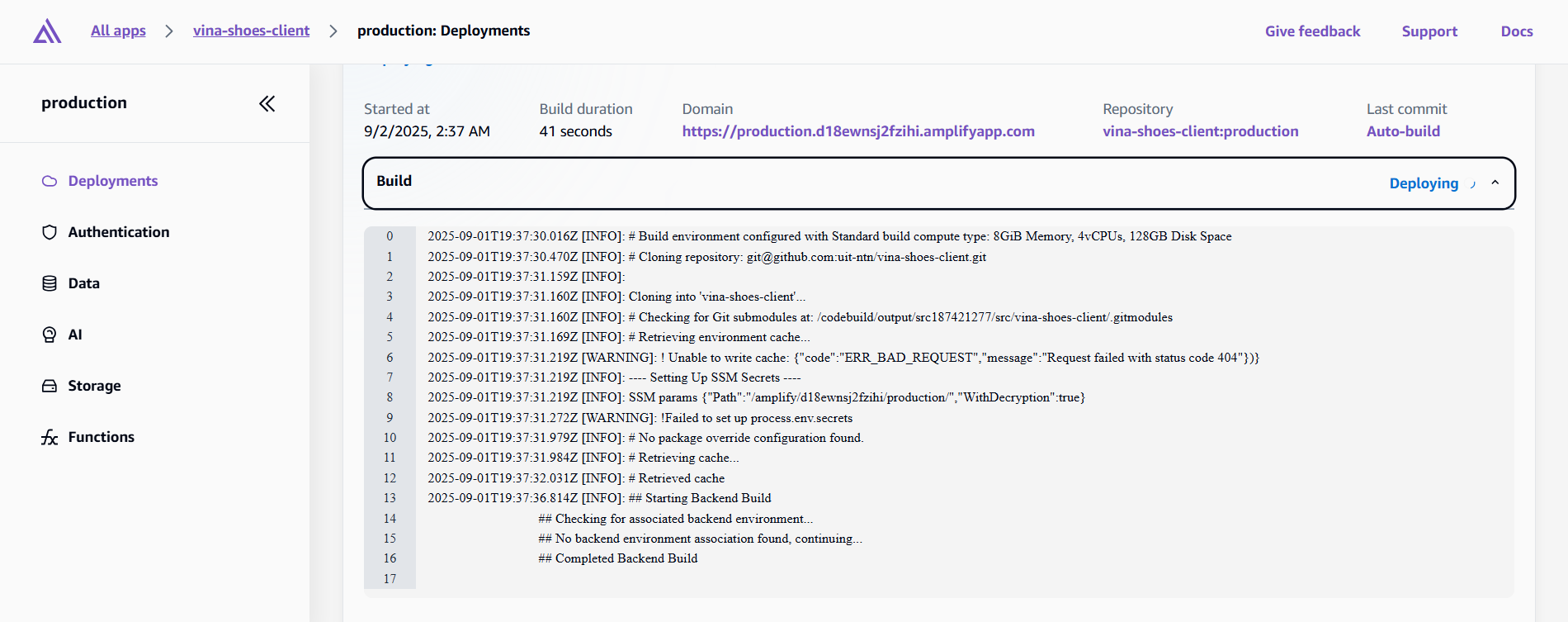 Amplify Build Logs